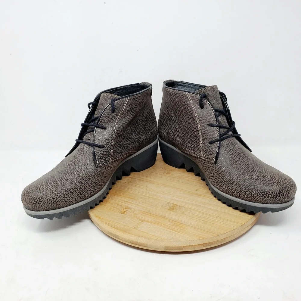 Wolky Ankle Boots Womens 38 Dusky Leather Lace Up Wedge Heel Bootie Comfort Shoe